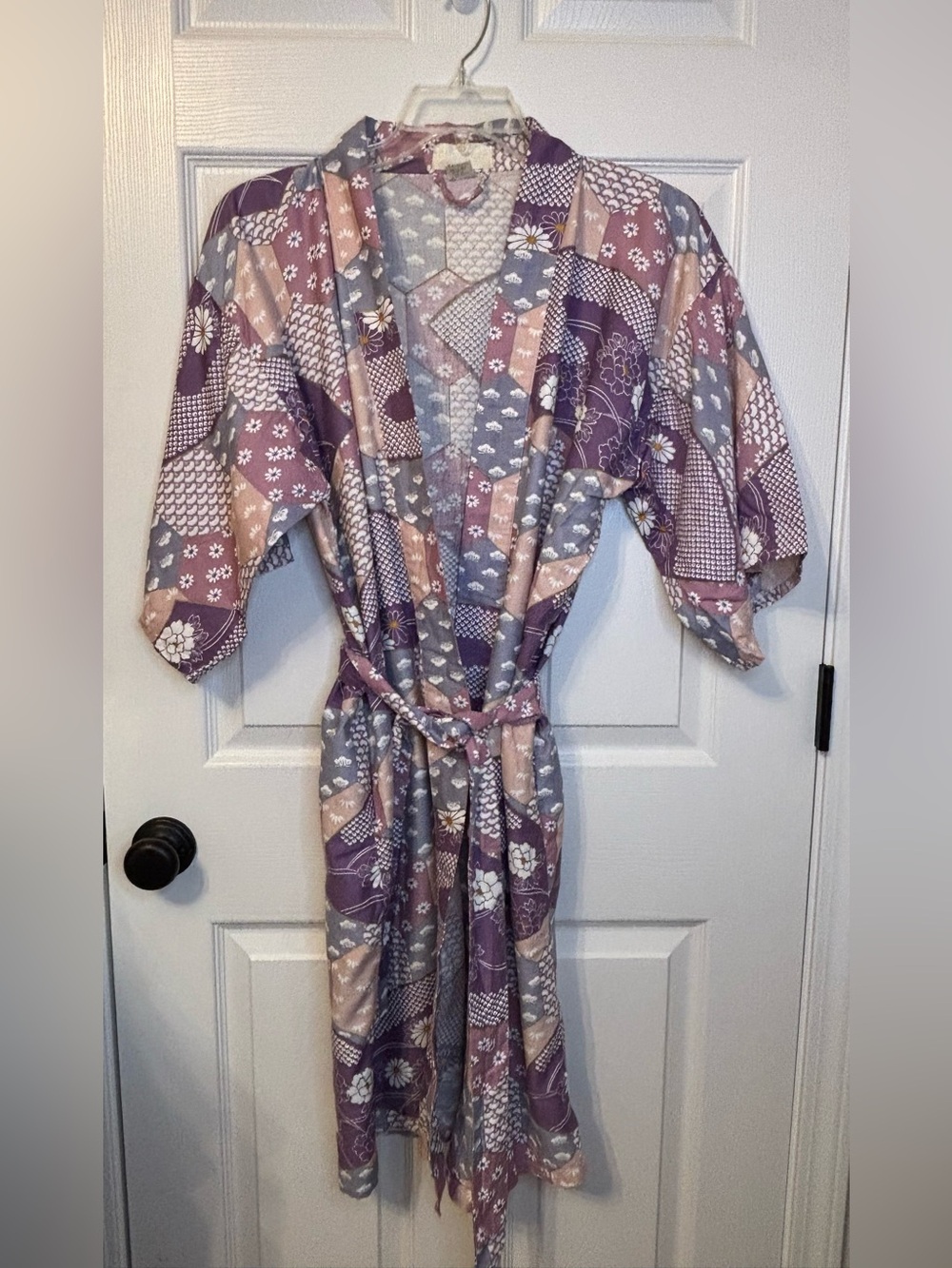 Vintage Japanese Yukata Kimono Robe 100% Cotton Floral Made in Japan OS - Picture 2 of 12